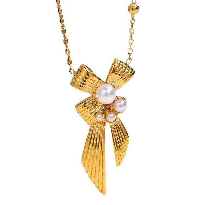 

Fashion Jewelry Titanium Steel Necklace Pendant For Women Bowknot Design Exquisite Necklaces Jewelry