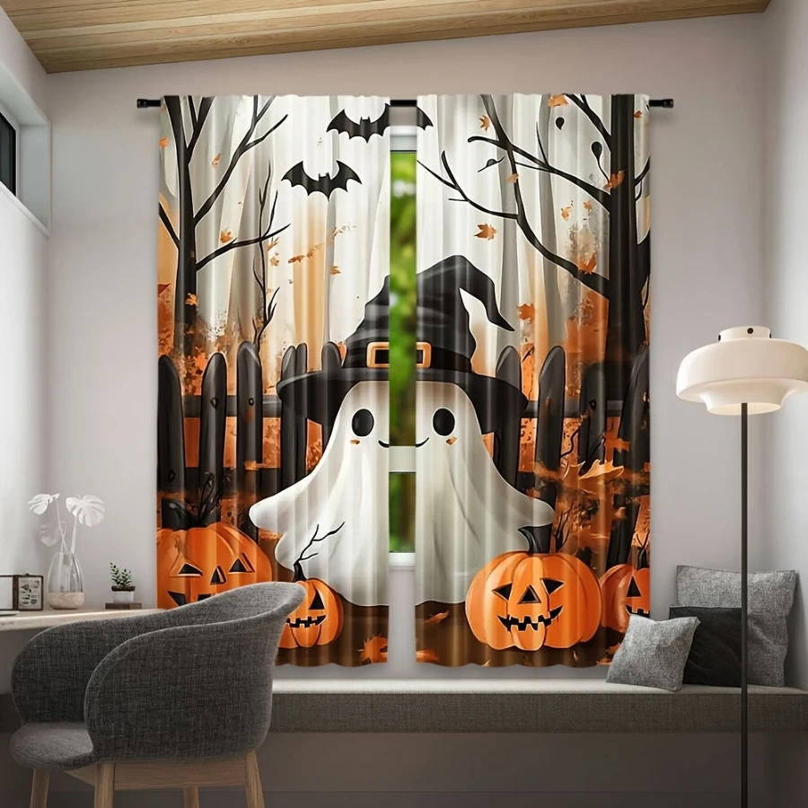 2PCS Digital Printed Curtains, Skull Moth Butterfly Floral Pattern, Gothic Style Rod Pocket Drapes for Bedroom Living Room Decor