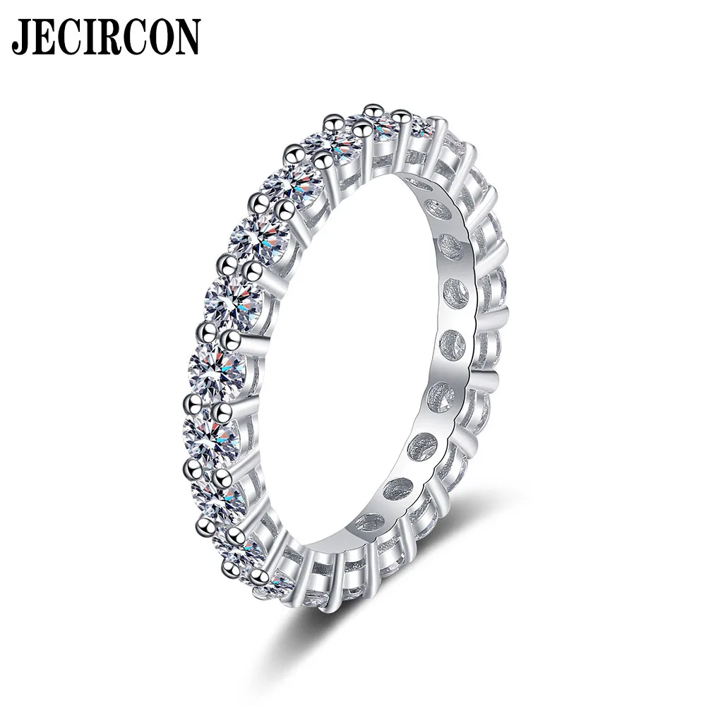 

JECIRCON S925 Sterling Silver Moissanite Ring for Women Total 2.2 Carat Plated PT950 Full Diamond Row Ring Party Fine Jewelry