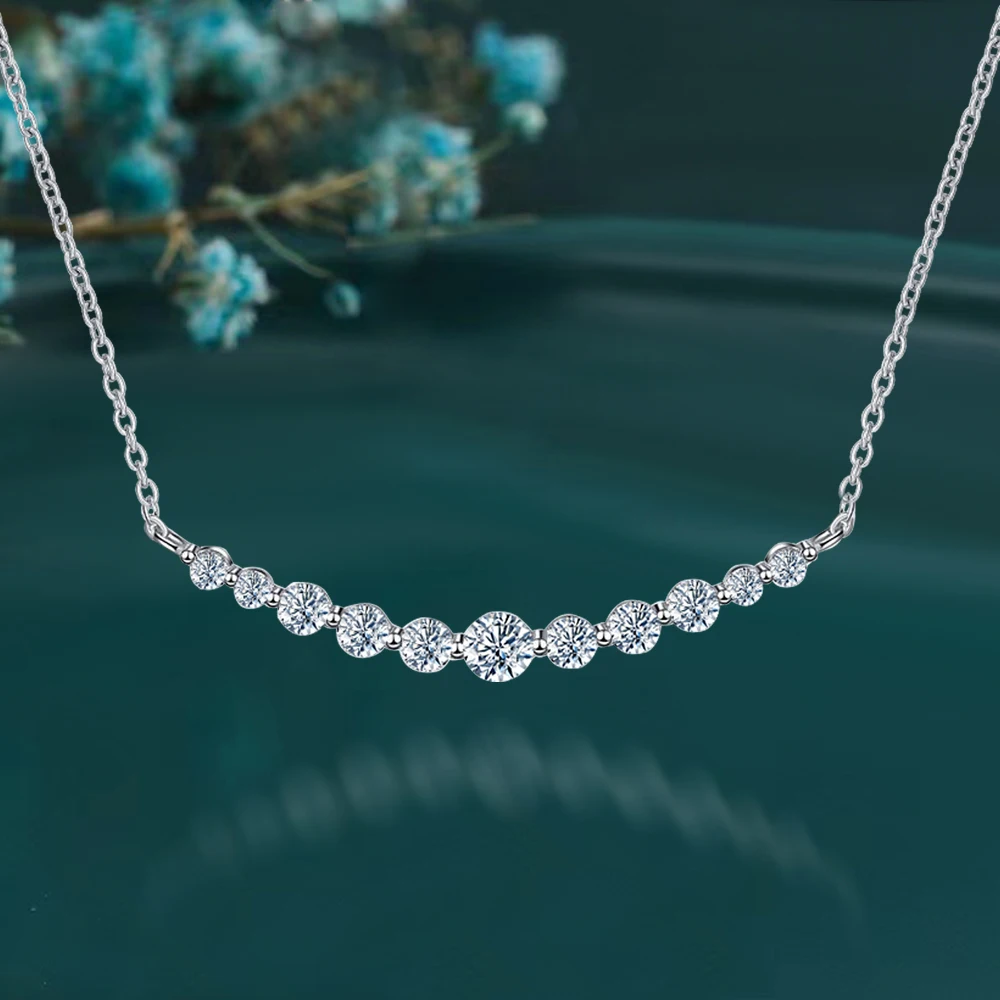 

KUTPF Smile Pendant Necklace with 1.1CT D Color Moissanite Diamond Necklace S925 Sterling Silver Chain Fine Jewelry For Women