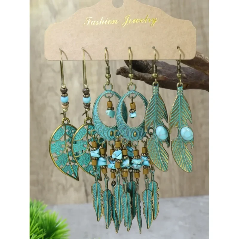 6 women\'s vintage tassel combination earrings set with bohemian style fake earrings
