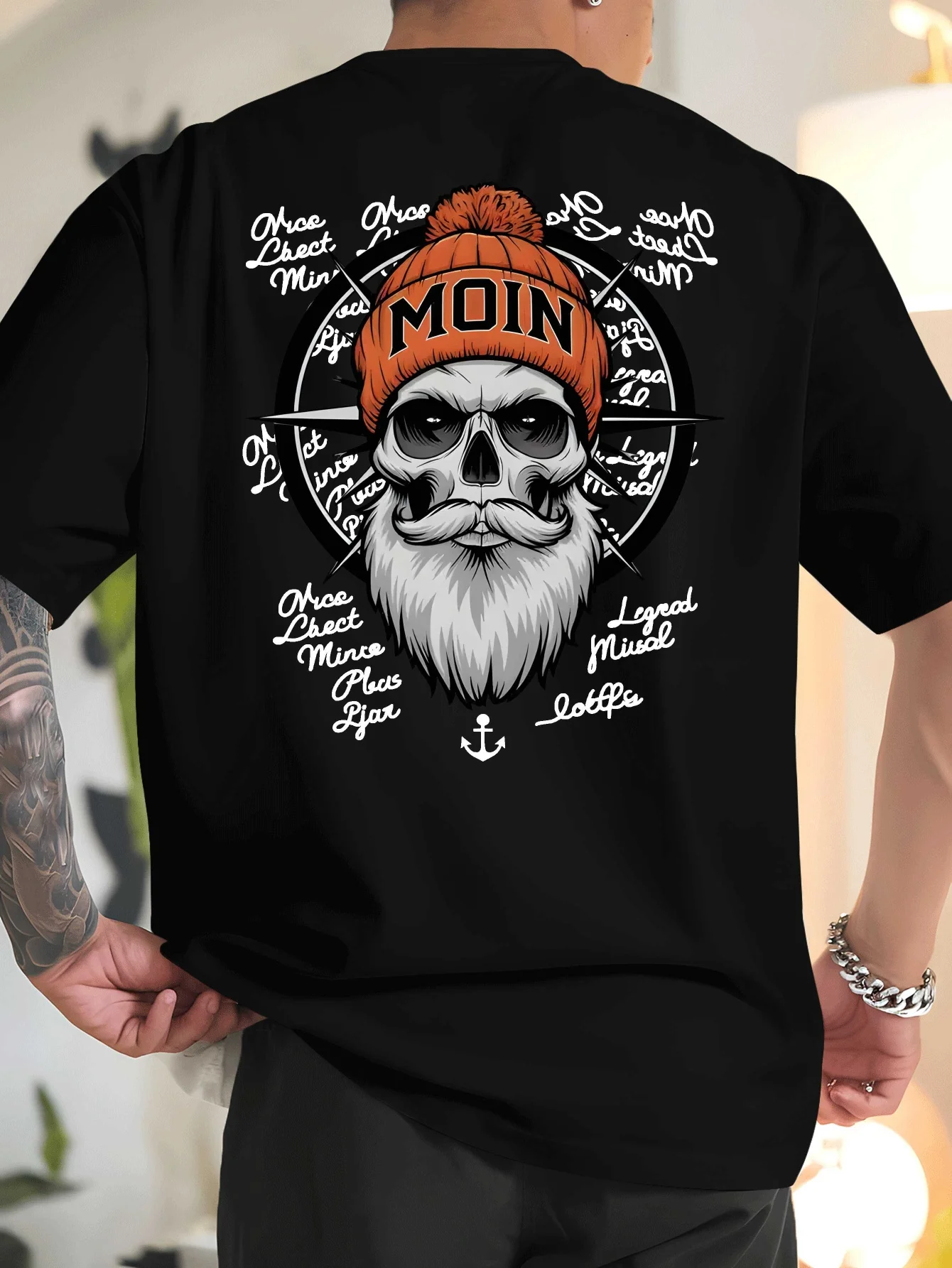 Edgy Sailor Skull Compass Print on Premium 100% Cotton Mens T shirt Perfect for Summer Streetwear and Nautical Vibe Style