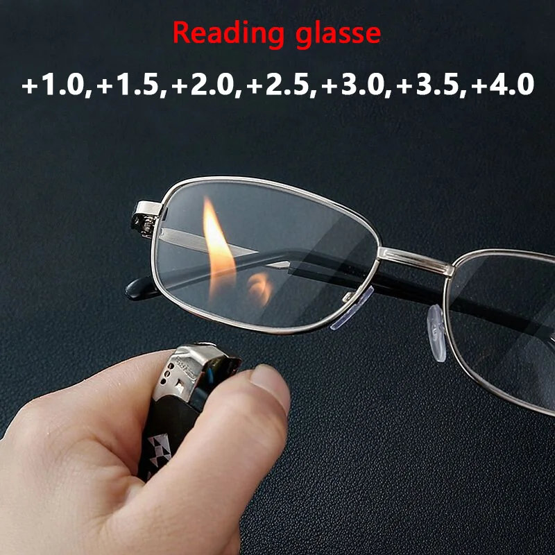 Metal Real Glass Lens Reading Glasses Men Women Square Full Frame Presbyopic Glasses Anti-Scratch Diopter Eyewear +1.5 2.0 2.5