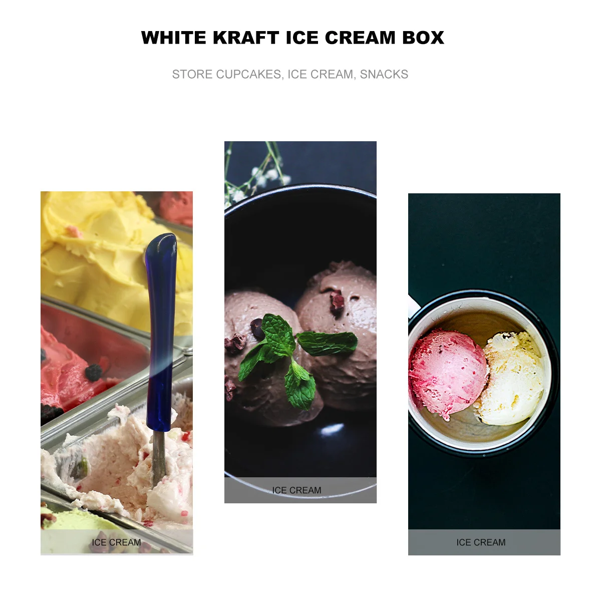 

25Sets Ice Cream Box Paper Durable Safe Dessert Holder Lightweight with Cover for Party Birthday Festival Store Use