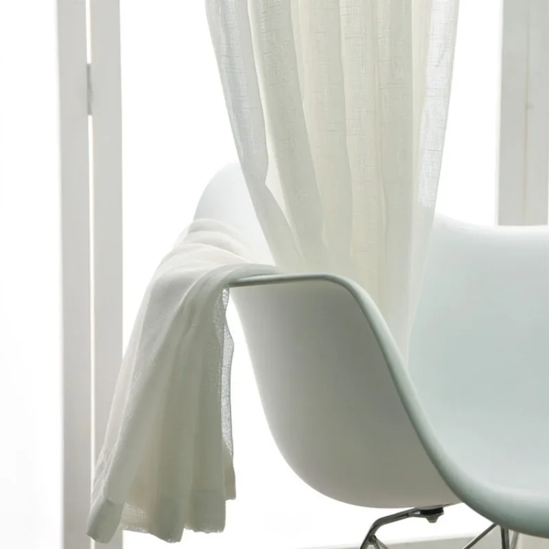 

White Tulle Curtains For Living Room Bedroom Transparent Curtains Cross Cotton Linen Modern Balcony Kitchen Door Partition