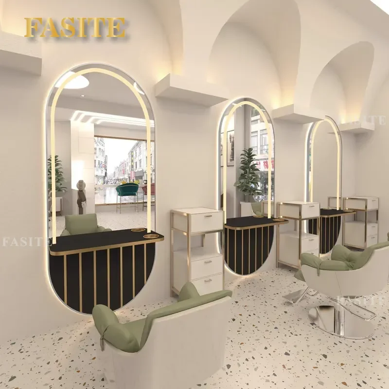 For Barber Shop Haircut Mirror LED Light Wall Mounted Hairdressing Perm Dye Mirror Single Sided Table Stand Professional