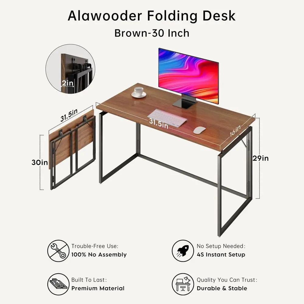 Compact 30 Folding Desk - Portable, Space-Saving Desk for Small Spaces, Ideal for Crafting, Writing, Studying, and Work