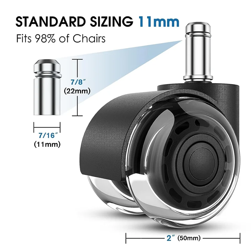 Ruedas para sillas de oficina, ruedas giratorias de escritorio silenciosas y suaves de repuesto de 2 pulgadas para silla de trabajo y juegos, ruedas resistentes y seguras