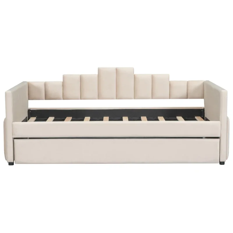 High Quality Beige Twin Size Upholstered Daybed with Light and USB Port,Easy to assemble for indoor bedroom furniture