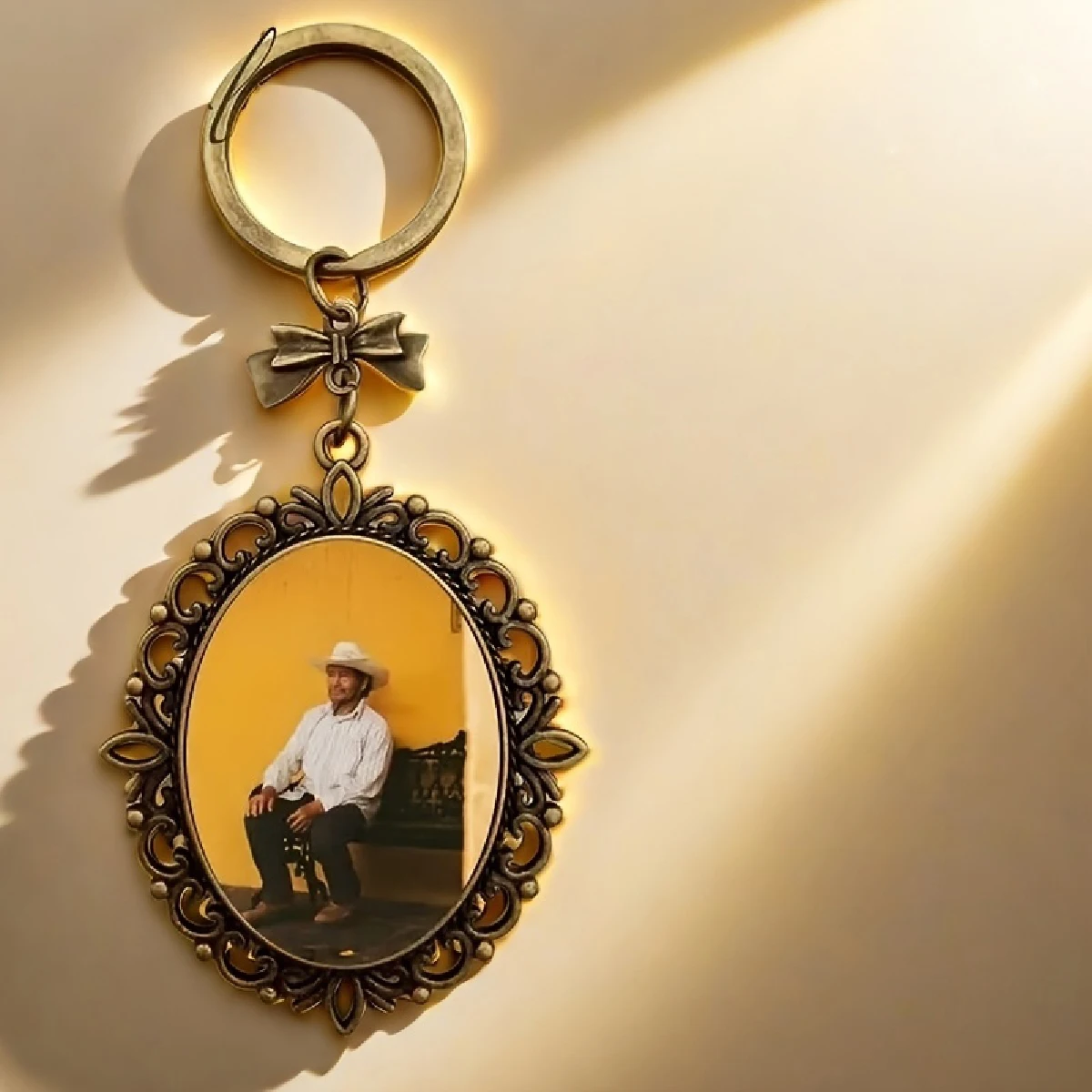 Personalized Dual-Sided Photo Keychain with Synthetic Gemstone
