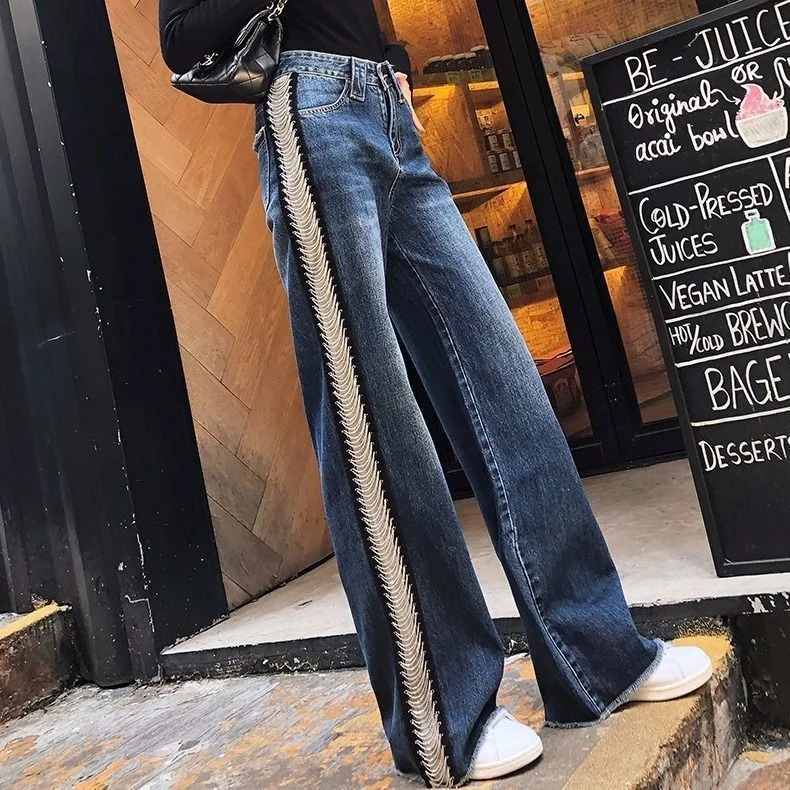 Lente Herfst 2023 Wide-Leg Jeans Vrouwen Hoge Taille Cool Stiksels Student Losse Rechte Denim Broek Vrouwelijke Lange Broek straat