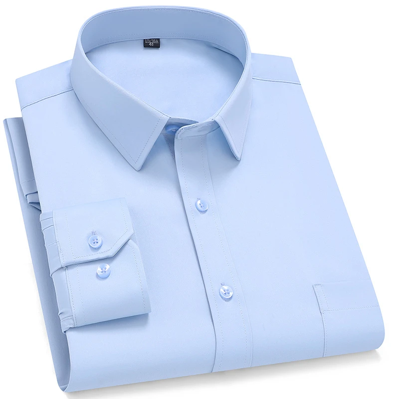 8XL Mens Shirts Long Sleeve Slim Fit Casual Solid Color Easy Care Anti-Wrinkle Business Non-Iron Long Sleeve Men's Shirts white