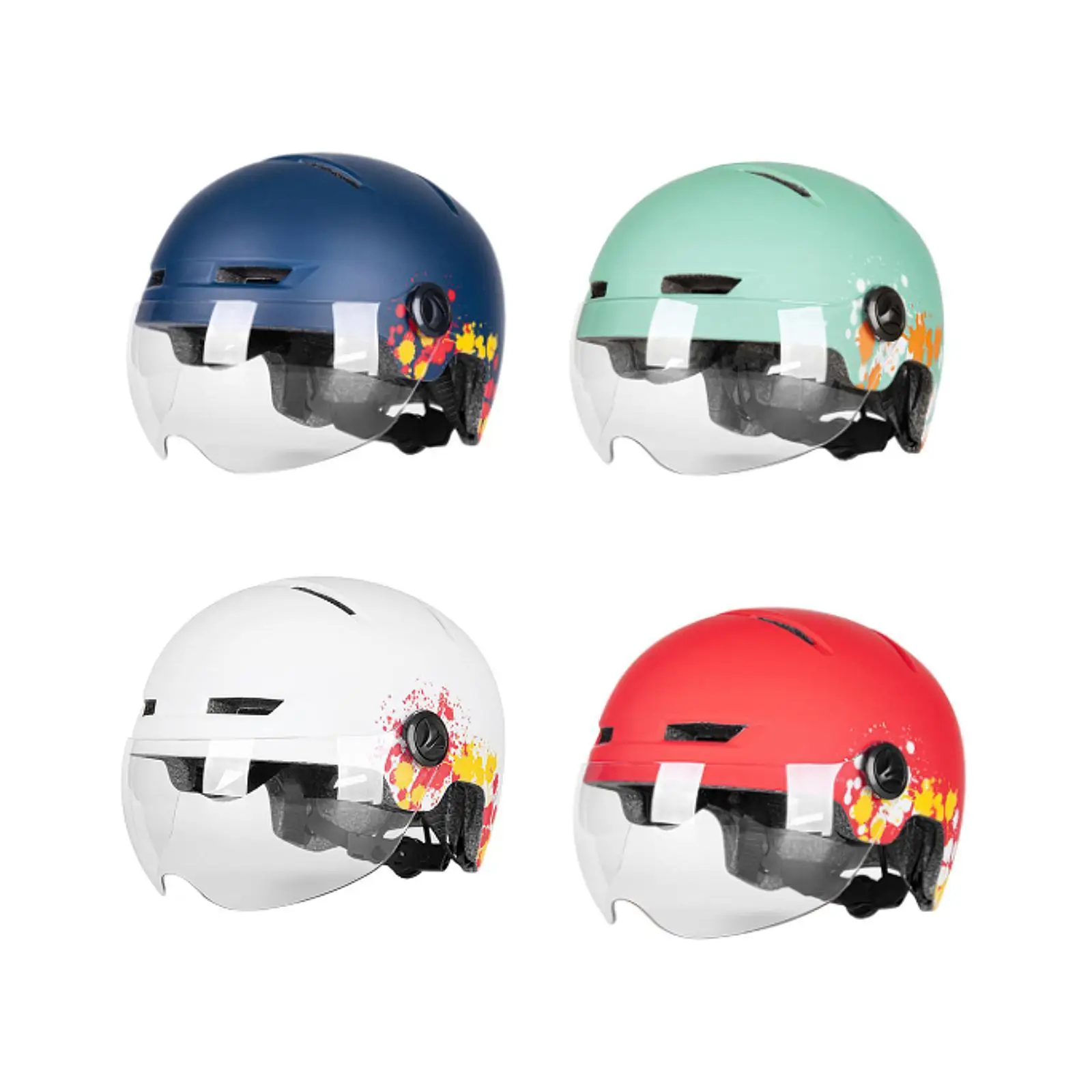 Electric Bicycle Helmet with Light and Visor Removable Goggles Adjustable Impact Protection Rechargeable Rear Light Bike Helmet