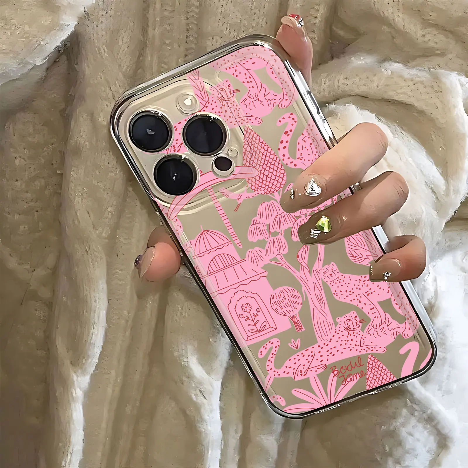 Fashion-Pink-Leopard Phone Case For iPhone 16 15 14 13 12 11 Mini Pro Max X XR XSMax 7 8 Plus SE20 Transparent Cover