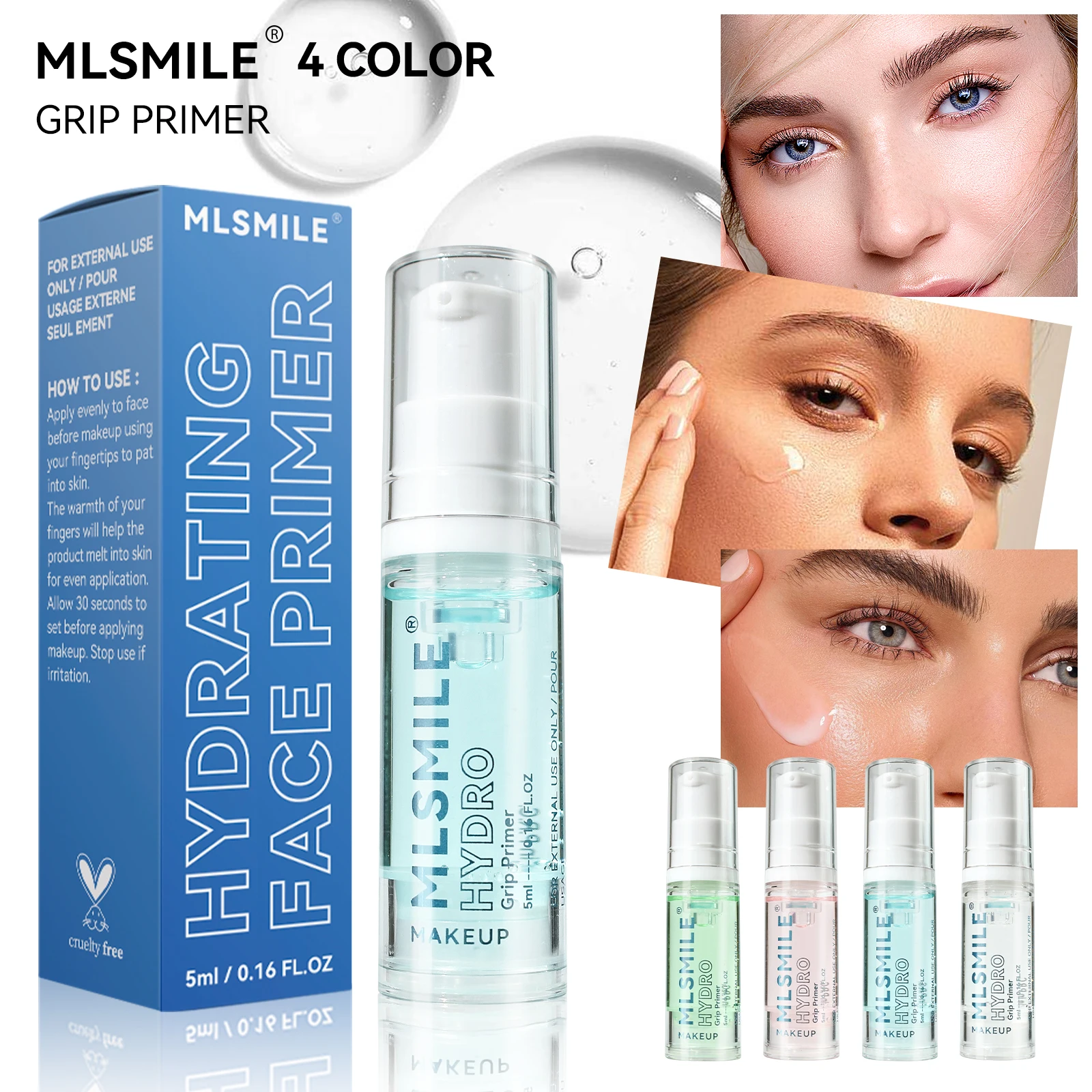 MLSMILE 4 kind Moisturizing Primer Natural Long Lasting Hydrating Primer Gel Skin Brightening and easy to solve Primer Gel