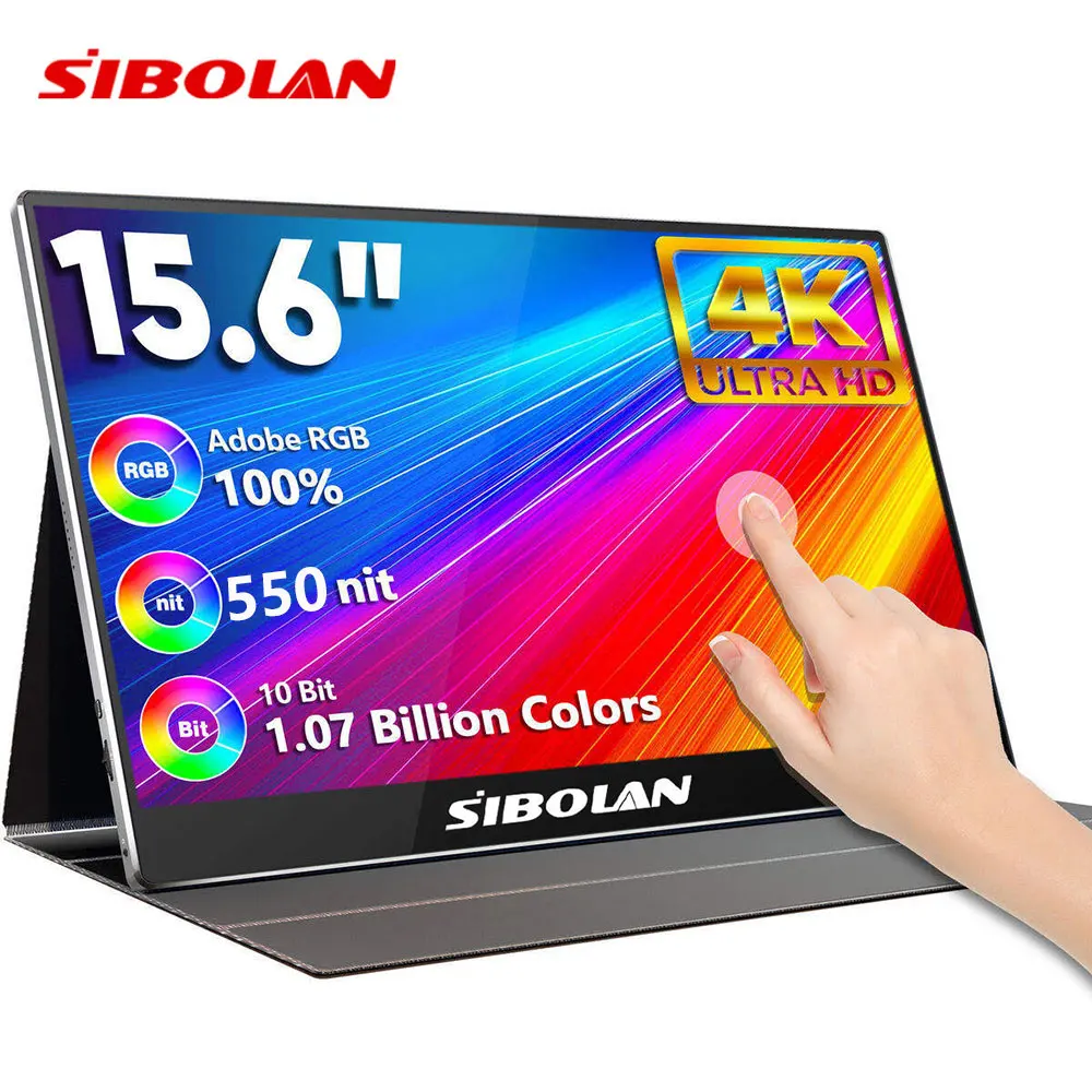 Sibolan 15,6-дюймовый портативный монитор 4K OLED-удлинитель сенсорного экрана 100% sRGB 100000:1 мультисенсорный USB-C HDMI дорожный монитор для ПК/Win