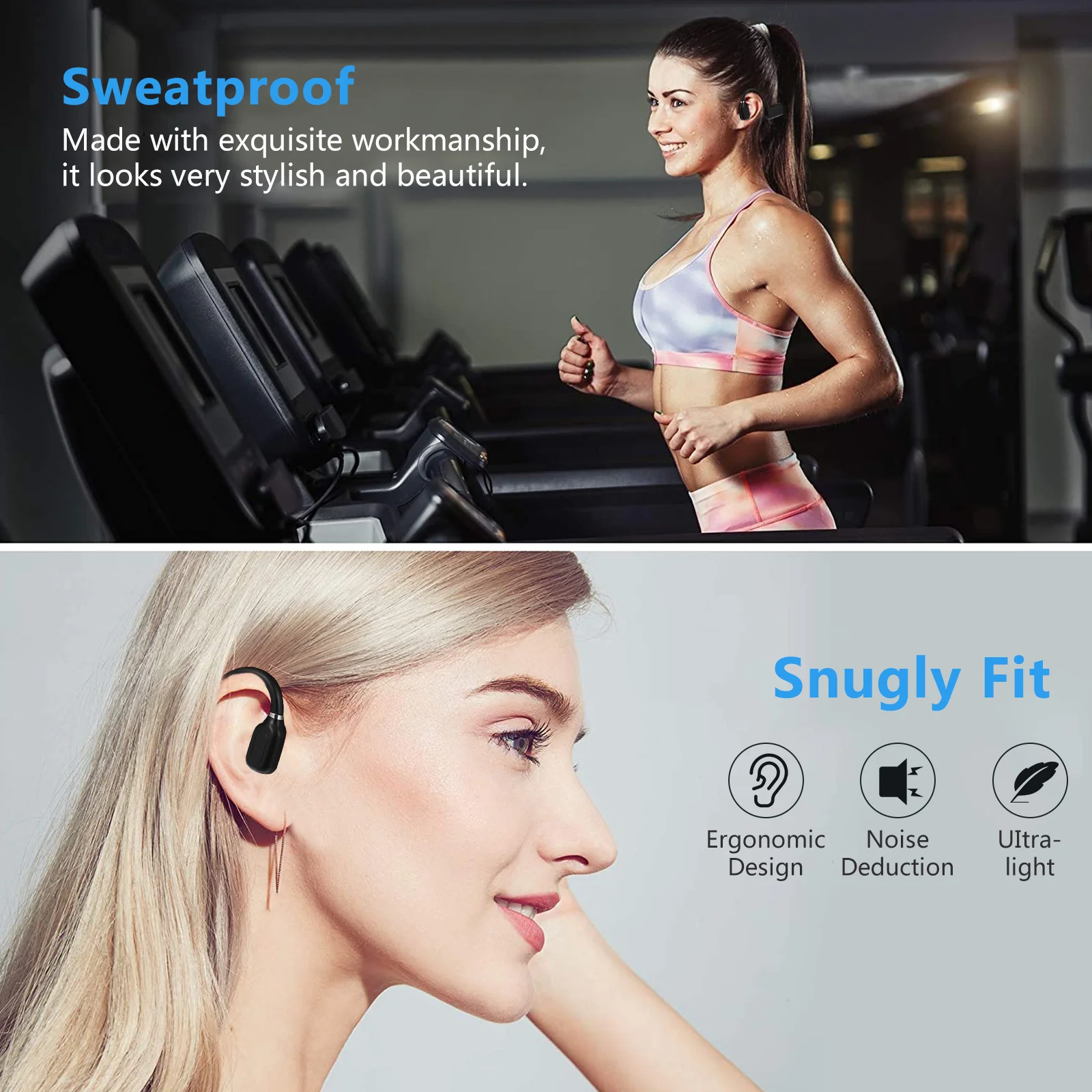 

Bone Conduction Wireless Headset Earphone 50 Chip Low Latency Stereo Sound Sweatproof for Exercise Stereo Earbuds