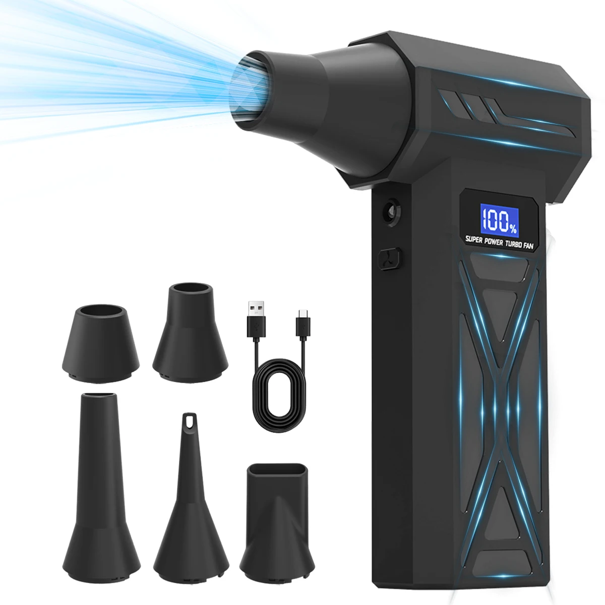 

2025 New Air Blower 110000RPM 4 Gear Adjustable Turbo Jet Blower With LED Light Battery Display Cordless Compressed Air Duster