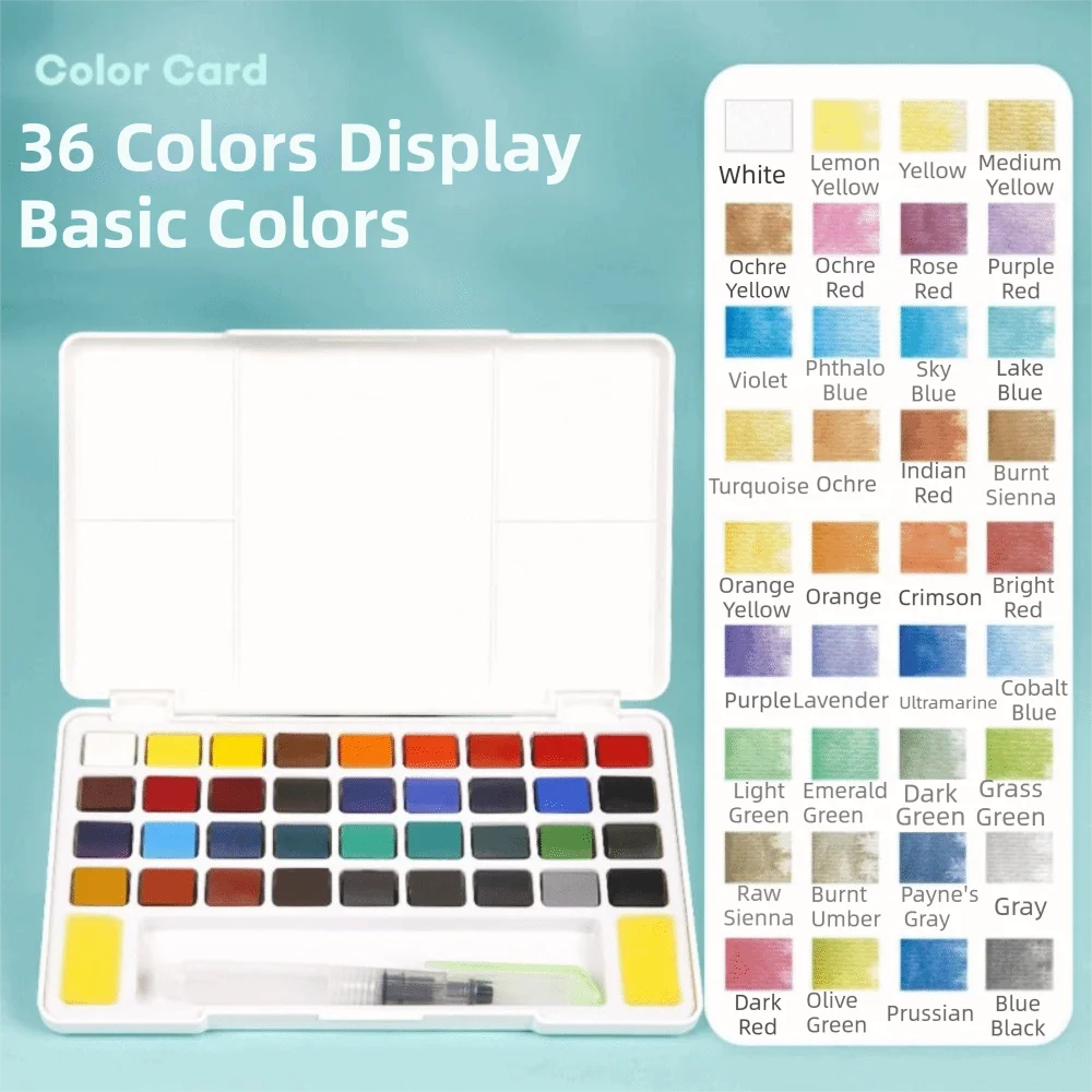 12/18/24/36 Colors Solid Watercolor Paint Set Professional Beginner Watercolor Pigment Kit with Painting Brush Portable