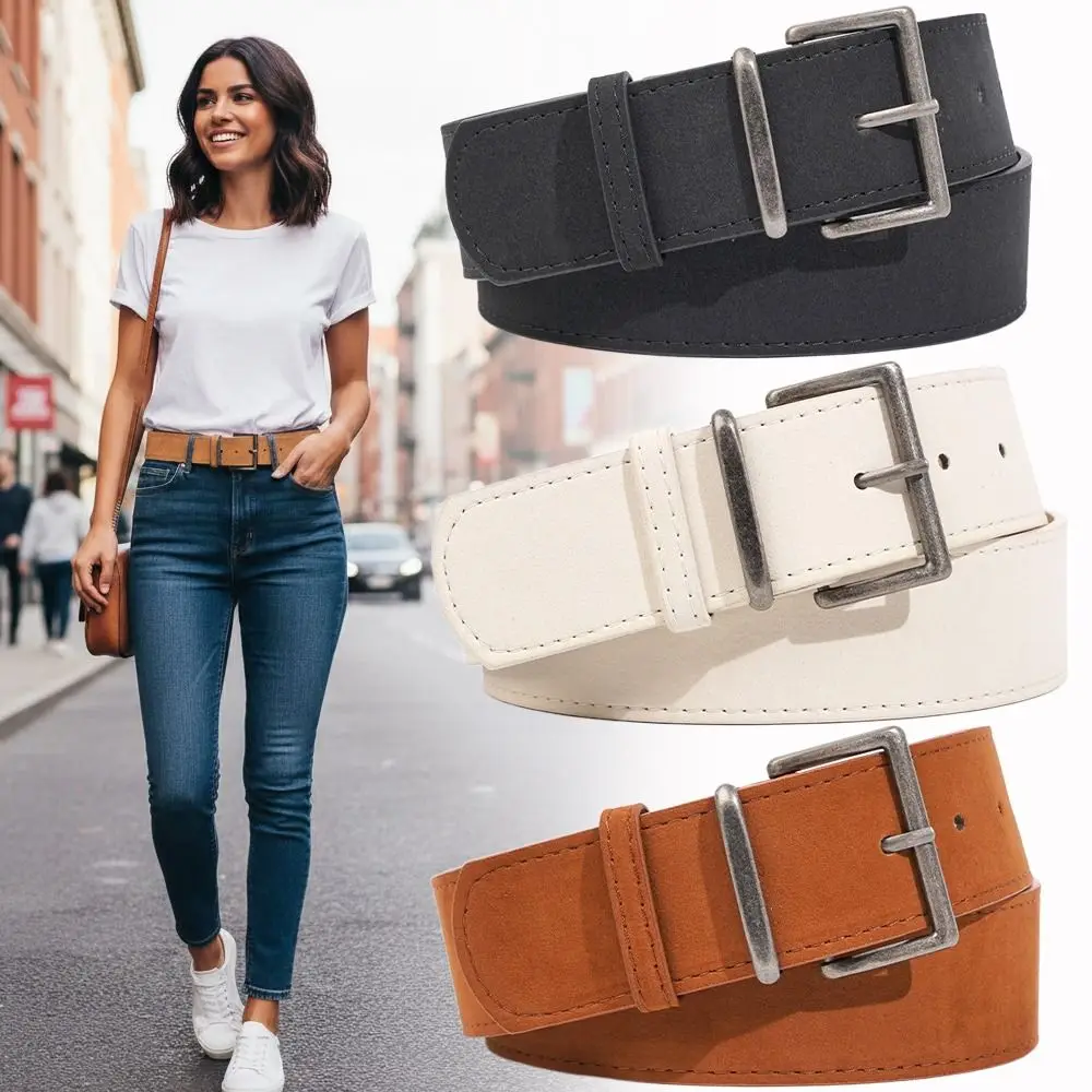 

Fashion Pin Buckle Suede Leather Belt Casual Retro Thin Waist Belt Luxury Design Vintage Waistband For Women