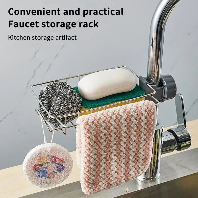 Stainless Steel Kitchen Faucet Sink Caddy With Adjustable Clamp And Rust Resistant Surface Perfect For Storing Sponge Supply Se