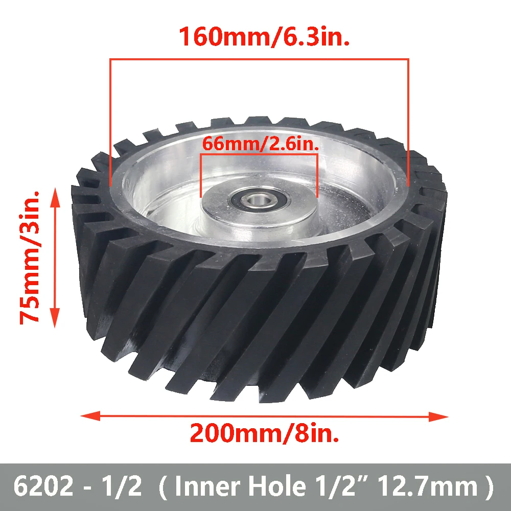 200 * 75 mm gekarteld rubberen contactwiel Dynamisch gebalanceerde riemslijper achterbank spanwiel - afbeelding 1