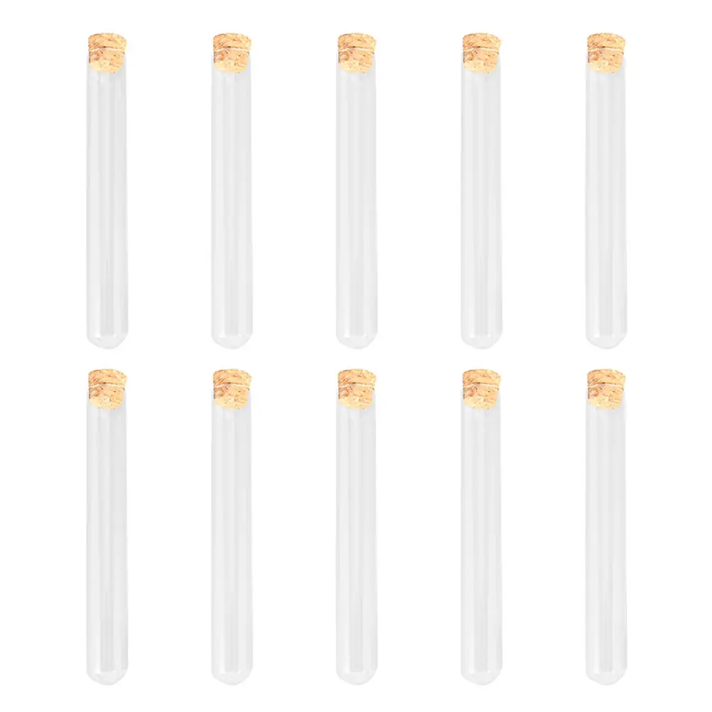 

10 Pcs Round Bottom Glass Test Tubes Smooth Wall High Transparency Lab Accessories Craft Use Wooden Corks Storage Containers