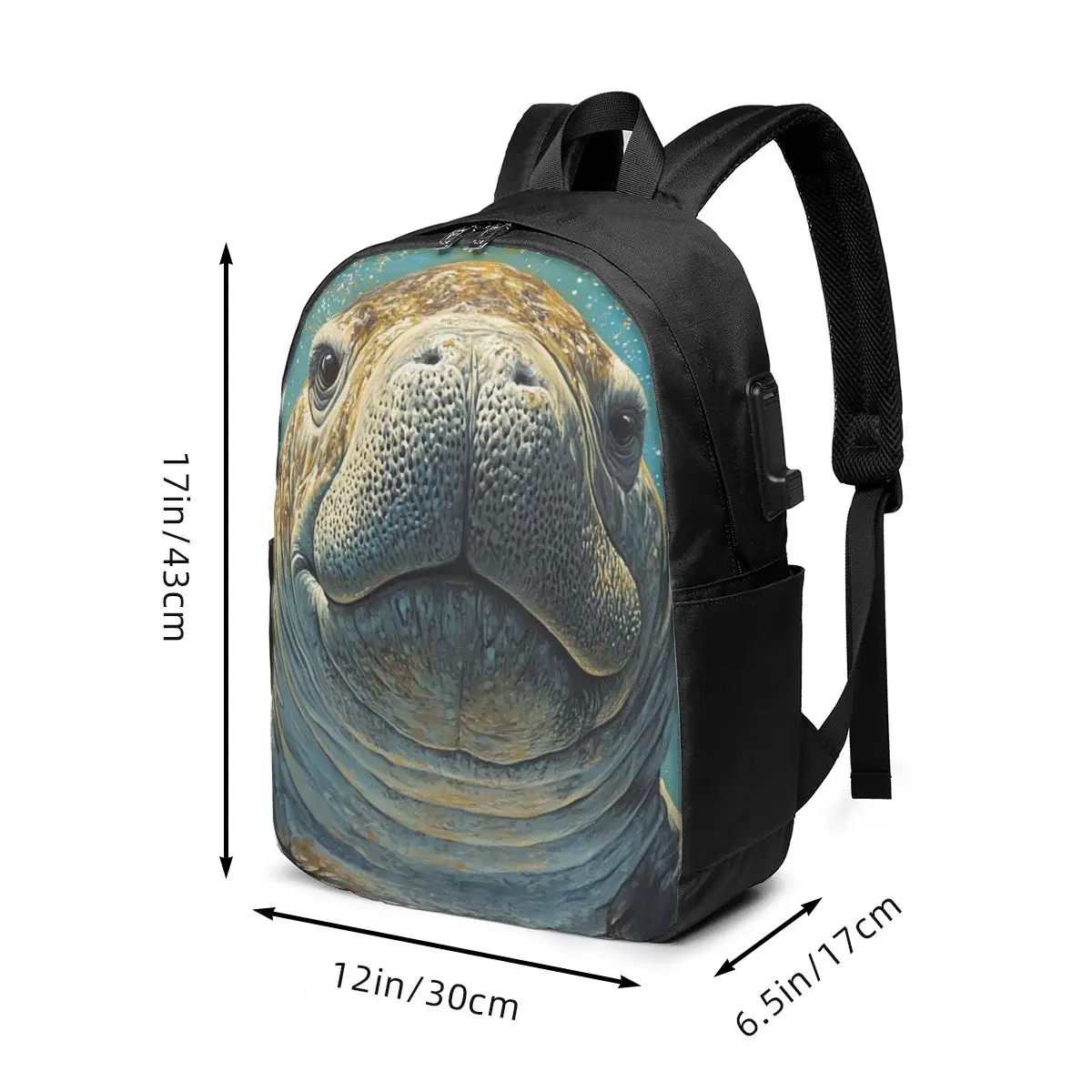 Blue White Manatee Print Backpack Travel Notebook Bag Computer College Student School Bag Laptop Shoulder Bags for Men Women