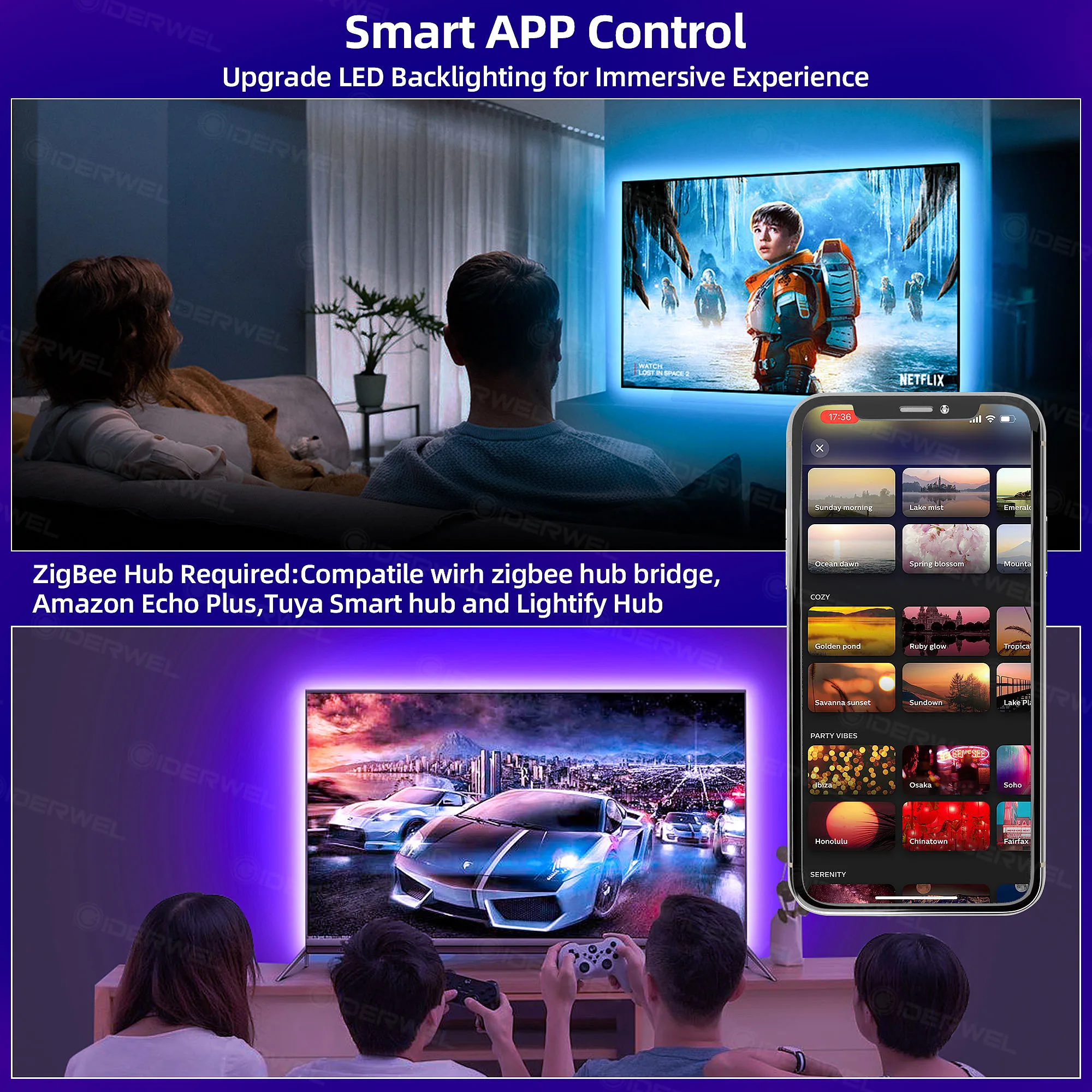 ZigBee 3.0 USB RGBWW LED Strip Light Dimmable 3M DC5V TV Backlights Work with Hub Bridge Lightify Hub Echo Plus,APP/Alexa Voice