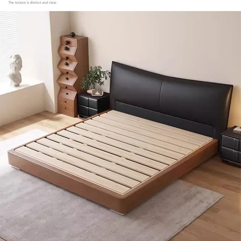 Leather bedroom small apartment double solid wood soft bag wedding bed tenon and mortise structure