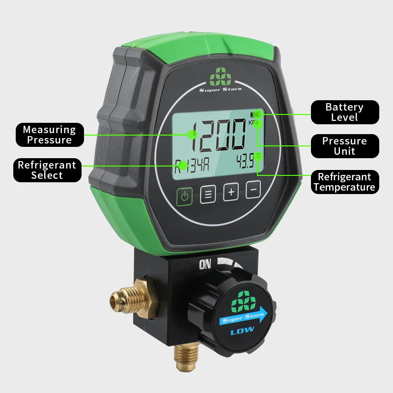 DSZH Electronic Fluoride Gauge Digital Display Manifold Tester Refrigerant Vacuum Pressure Gauge Air Conditioning Leak Detection