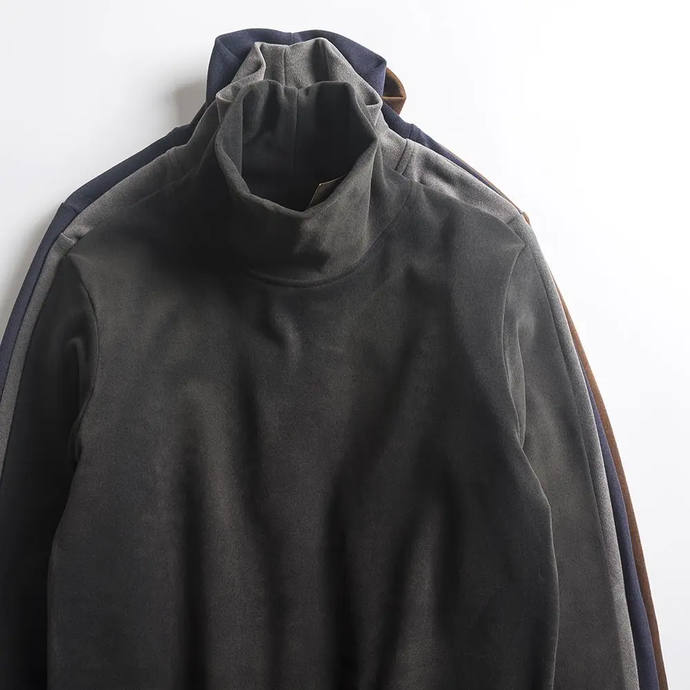 تي شيرت ناعم من Thiened Nano ذو ياقة عالية مخملي على الوجهين بقصة ضيقة وقاعدة ألوان كلاسيكية irt رقعة الكوع للرجال محبوكة... #1