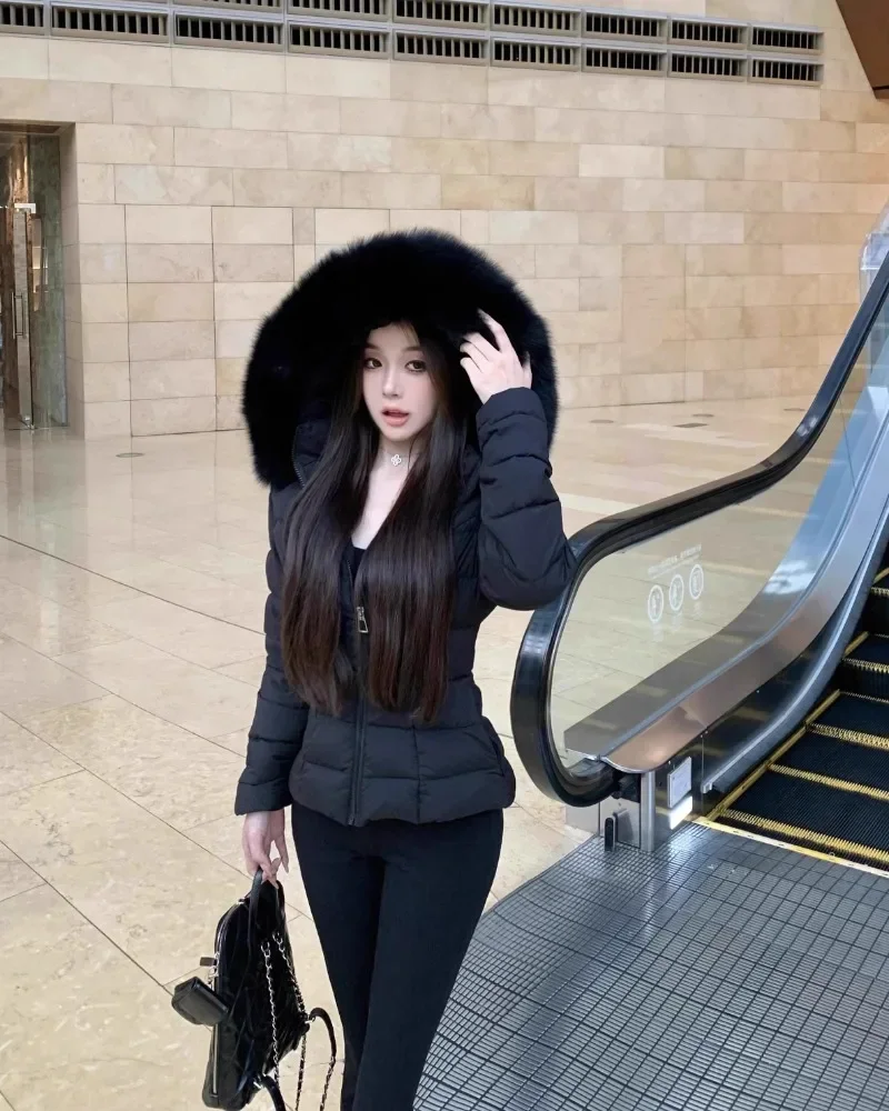

Korean Sweet Girl Fur Collar Hooded Cotton Jacket for Women's Winter Slim Fit Thickened Fashion White Cotton Clip Short Jacket