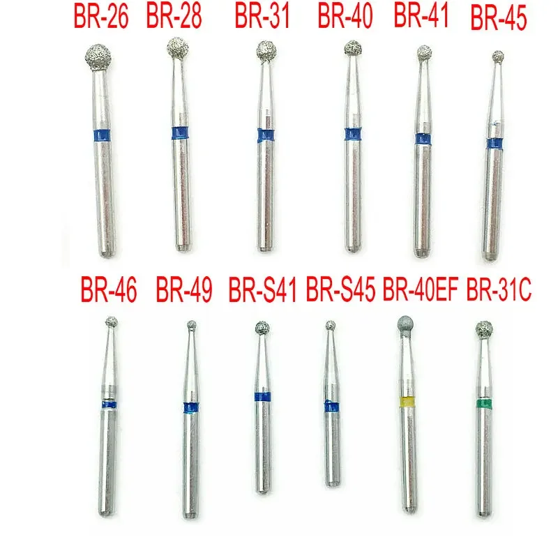 100pcs/10 boxes Dental High Speed Burs Diamond Polishing BR SERIES 1.6mm Dental Diamond Burs 12 Types for Optional