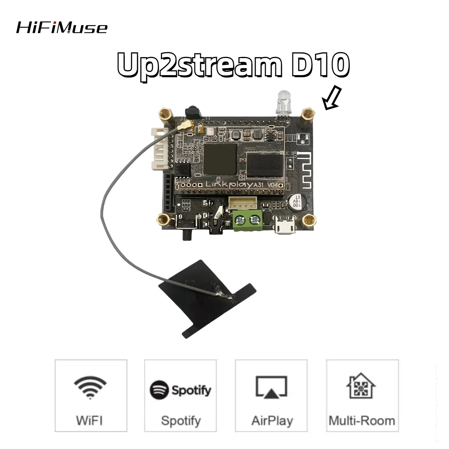 D10 Up2Stream Mini  Bluetooth Audio Receiver Board Bluetooth 5.0 Wireless Stereo Music Module Multiroom DIY WIFI Audio