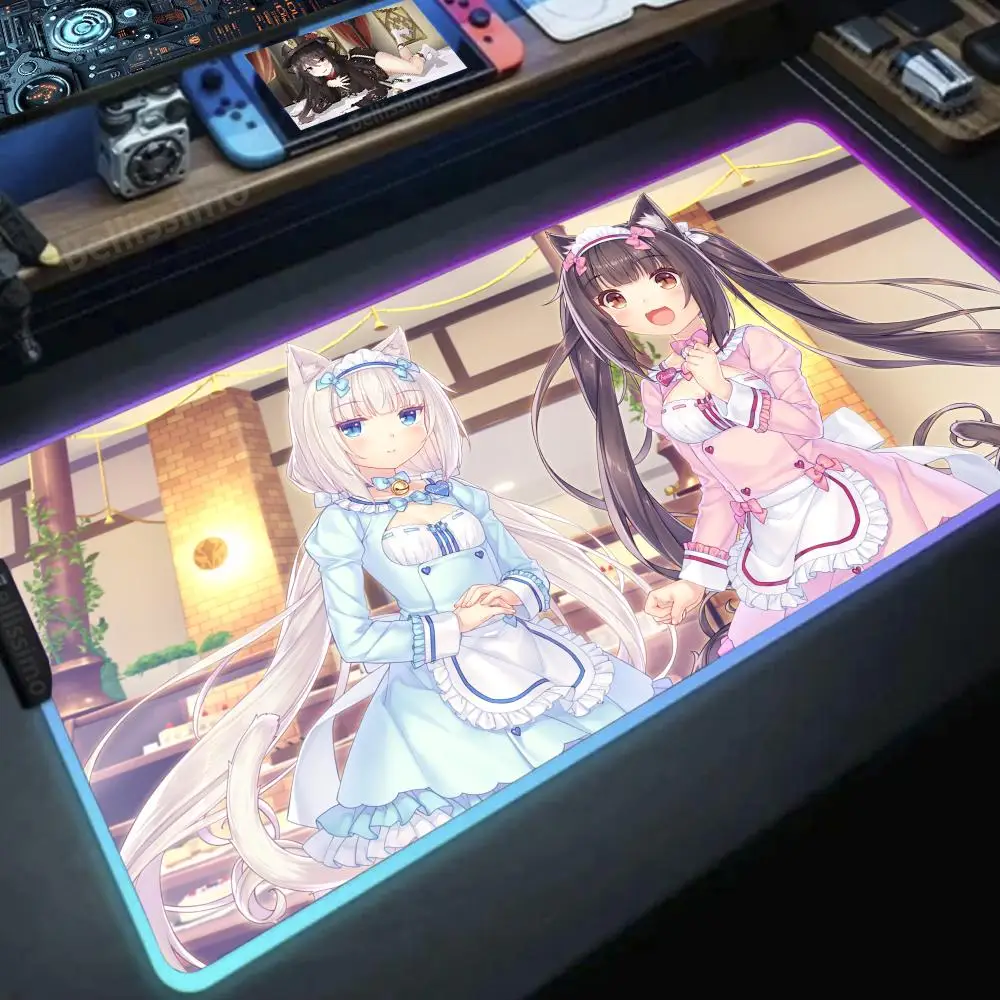 RGB Keyboard Laptop Computer Mat Escritorio Anime Nekopara Coconut LED RGB ESports games Uniform Sexy Girl Kawaii Big Mousepad