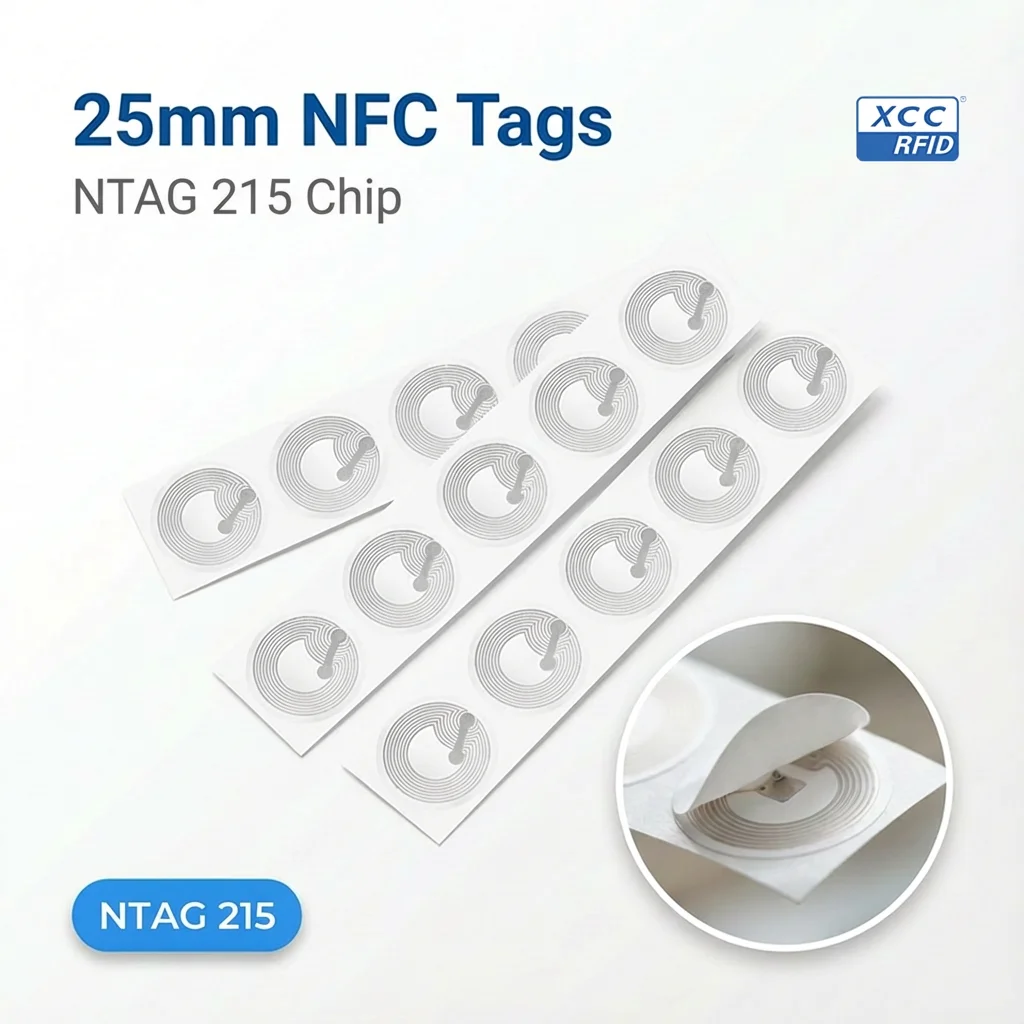 NTAG 215 NFC Stickers Rewritable NFC Key Tag White with NFC Chip 25mm Round, Compatible with  All NFC Enabled Devices