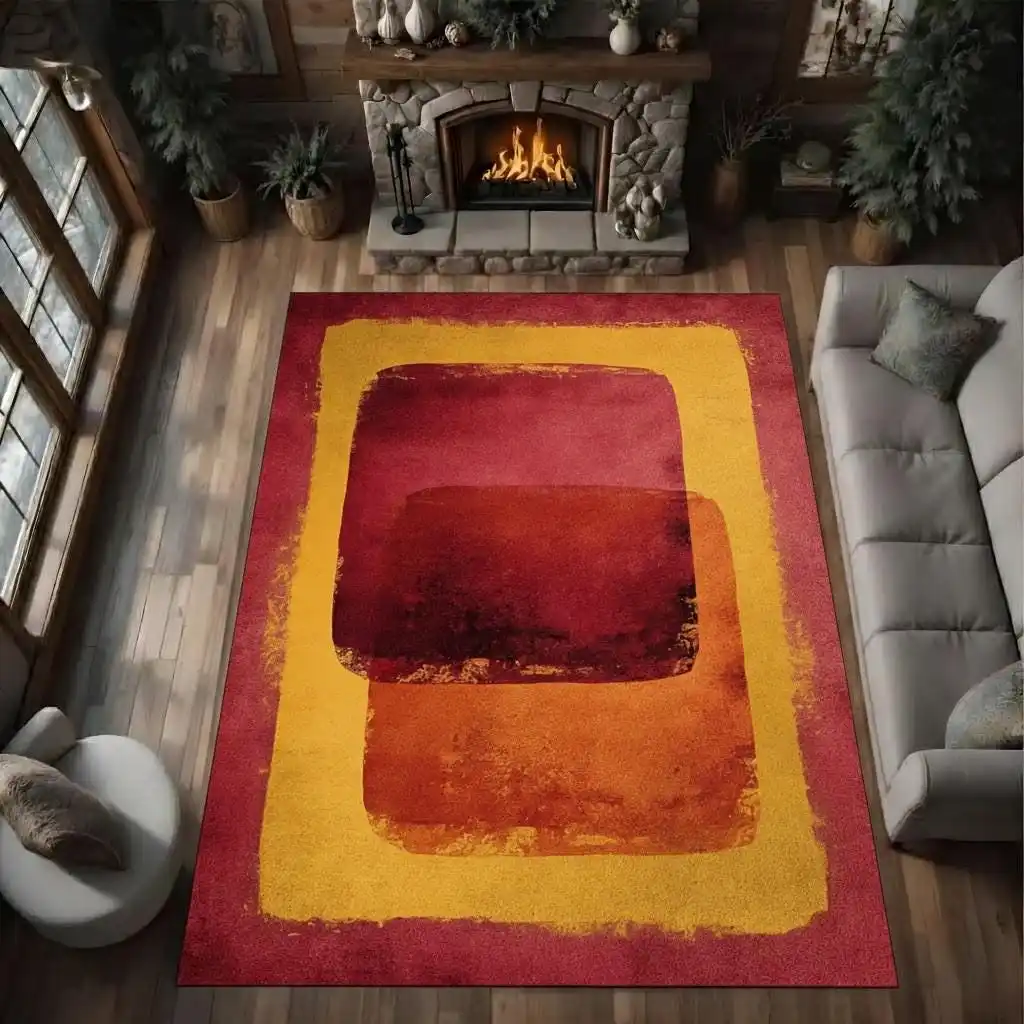 Modern Abstract Industrial Area Rug Vintage Blue Orange Rust Ink Splatter Carpet For Living Room