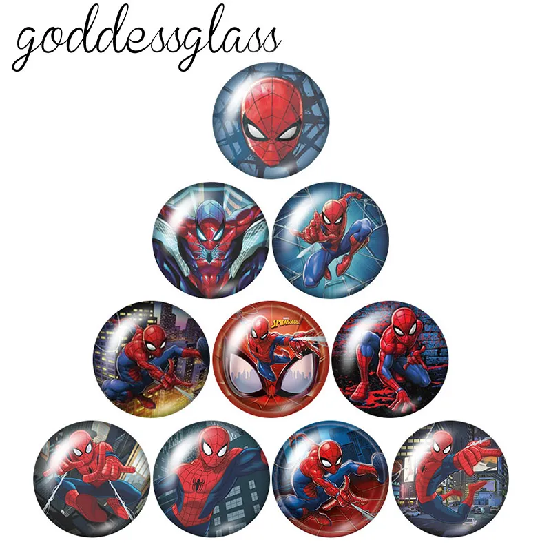 Disney Spider man Avengers Hero 10pcs 12mm/18mm/20mm/25mm Round photo glass cabochon flat back Making findings for bracelets