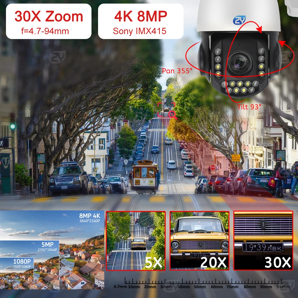 4K 8MP WiFi การเฝ้าระวังกล้องกลางแจ้ง30X ซูม Humanoid ติดตาม PoE PTZ กล้องสี Night กล้องวงจรปิดเครื่องบันทึกภาพกล้องวงจรปิดกล้อง CamHiro