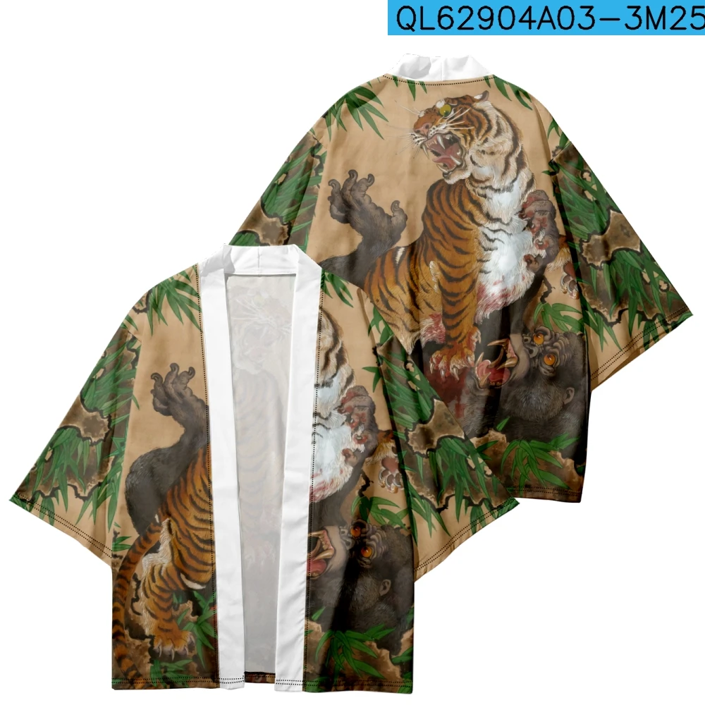 

Tiger Printed Retro Yukata Asian Kimono Men Cardigan Beach Haori Women Fashion Japanese Traditional Harajuku Hanfu Clothing