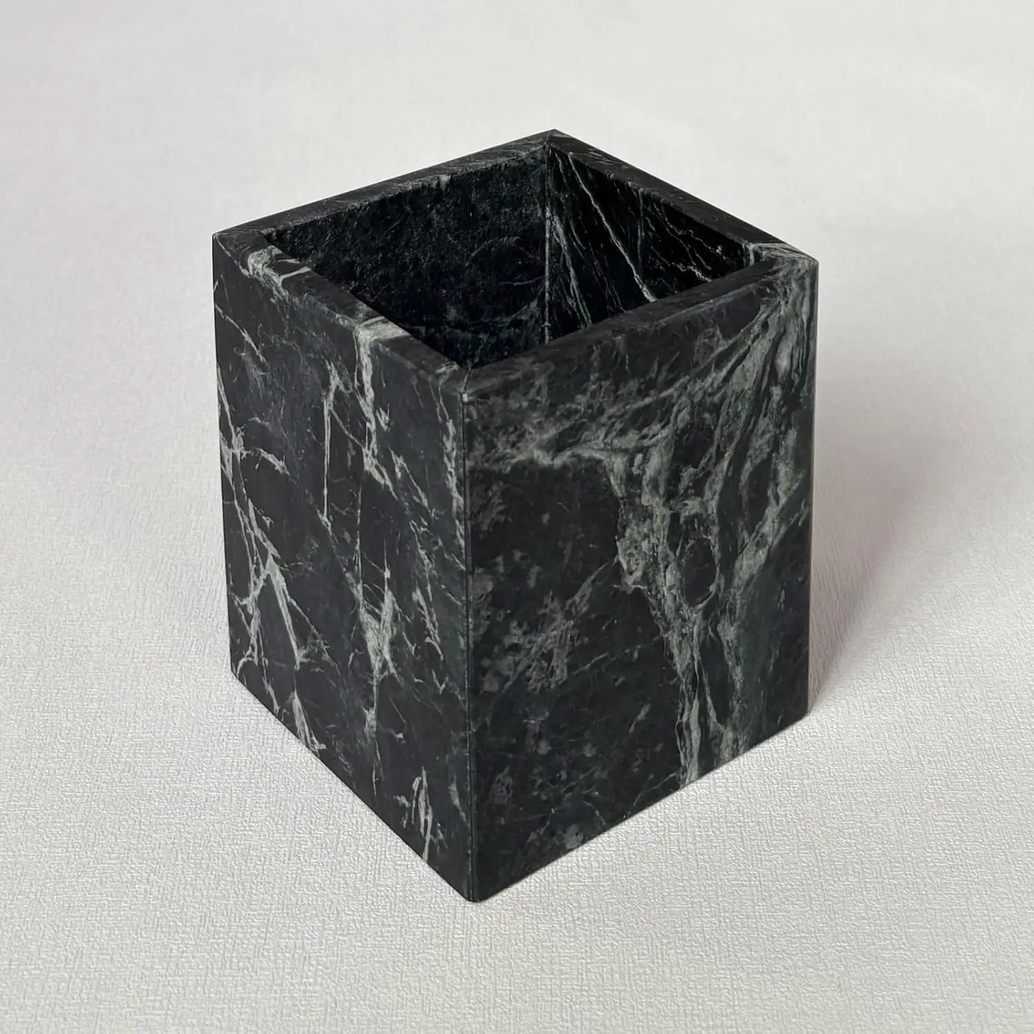 Natural Marble Stone Square Storage Container Empty Vessel Holder Cup for Candle/Pens/Sundries items (Dark Flower Green)
