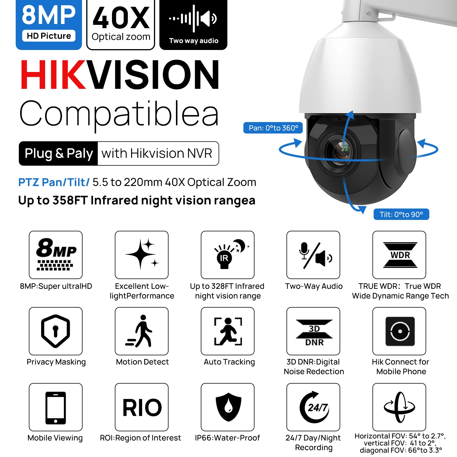 Imagem -03 - Zoom 40x 8mp Detecção de Veículo Humano Câmera ip Hikvision-ptz Detecção de Veículo Humano Vigilância sd 4k