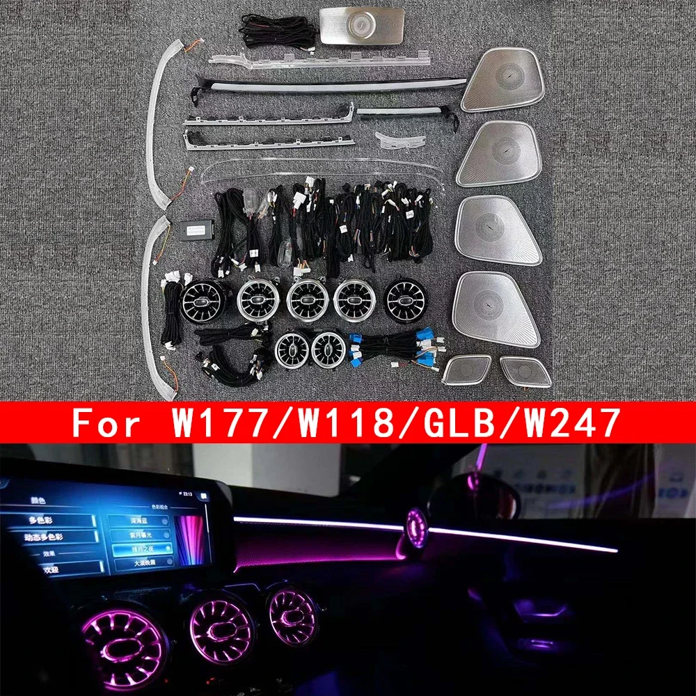 64 kolory oświetlenia otworów wentylacyjnych LED do Mercedes Benz W177 W118 W247 A/B/CLA/GLA/GLB Class Car RGB Interior Decoration Lamp Refit