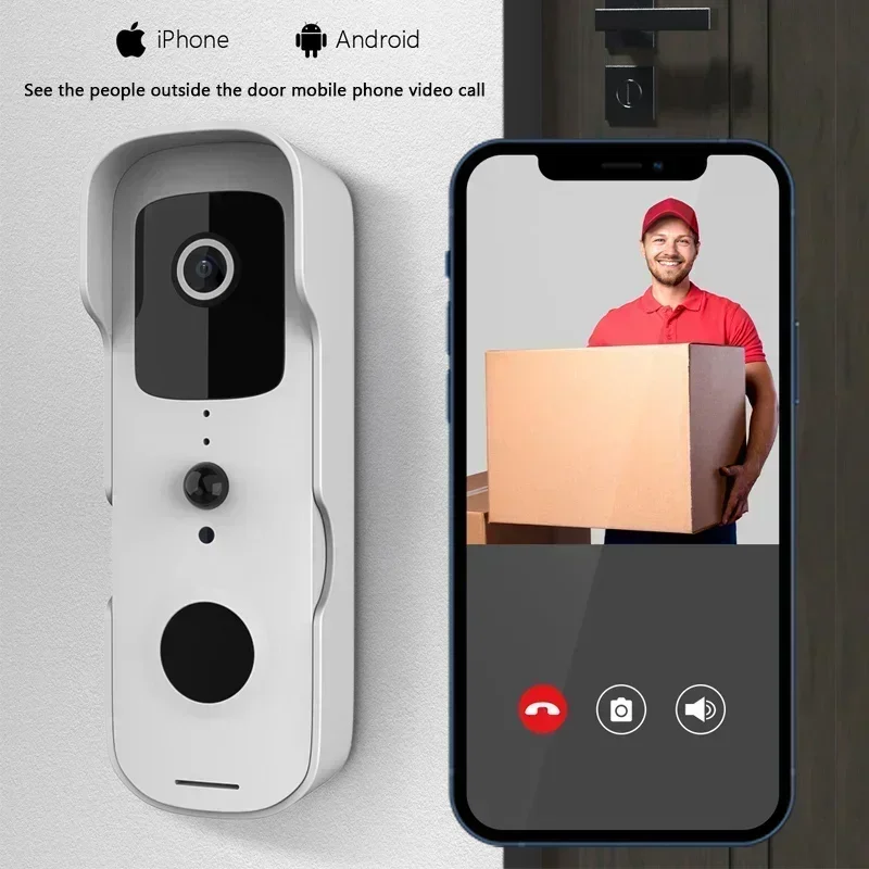 Impermeável Campainha de Vídeo Inteligente, Visão Noturna Visualizador de Porta, Câmera FHD, Interfone Visual Digital, WiFi 2.4G, Tuya Campainha, 1080P