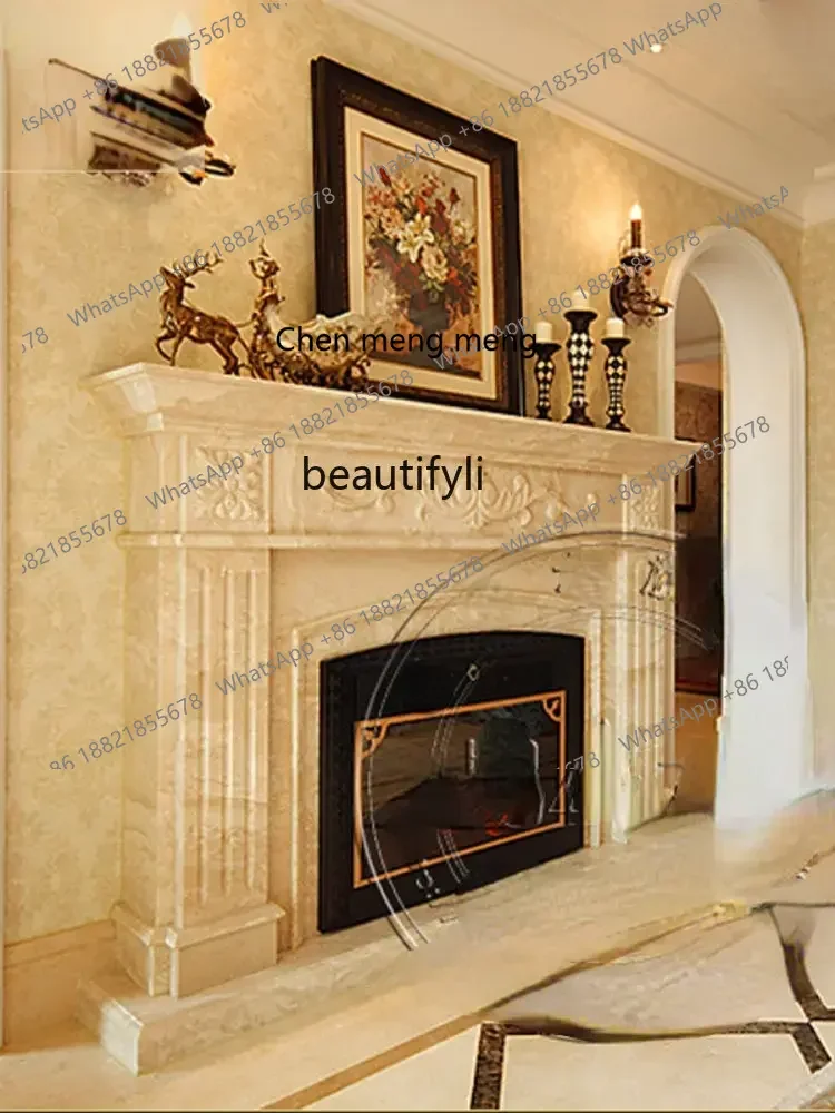 cn8350 LHY yj Marble Mantelshelf European-Style Carved Natural Stone Curio Cabinet Heating Stone Fireplace