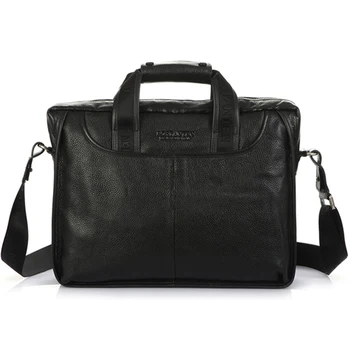 Maleta de couro genuíno masculina, bolsa de negócios da moda, bolsa de ombro para laptop, capa adtache, bolsa tiracolo preta e marrom
