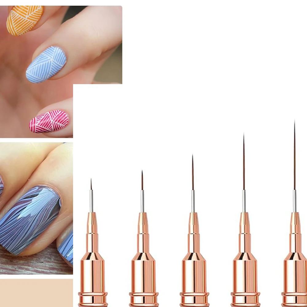 4/8/12/20/25mm Champagne Nail Art Pens Detail Liner Brushes Nail Tools Long Lines Drawing Liner Brush UV Gel Polish Painting