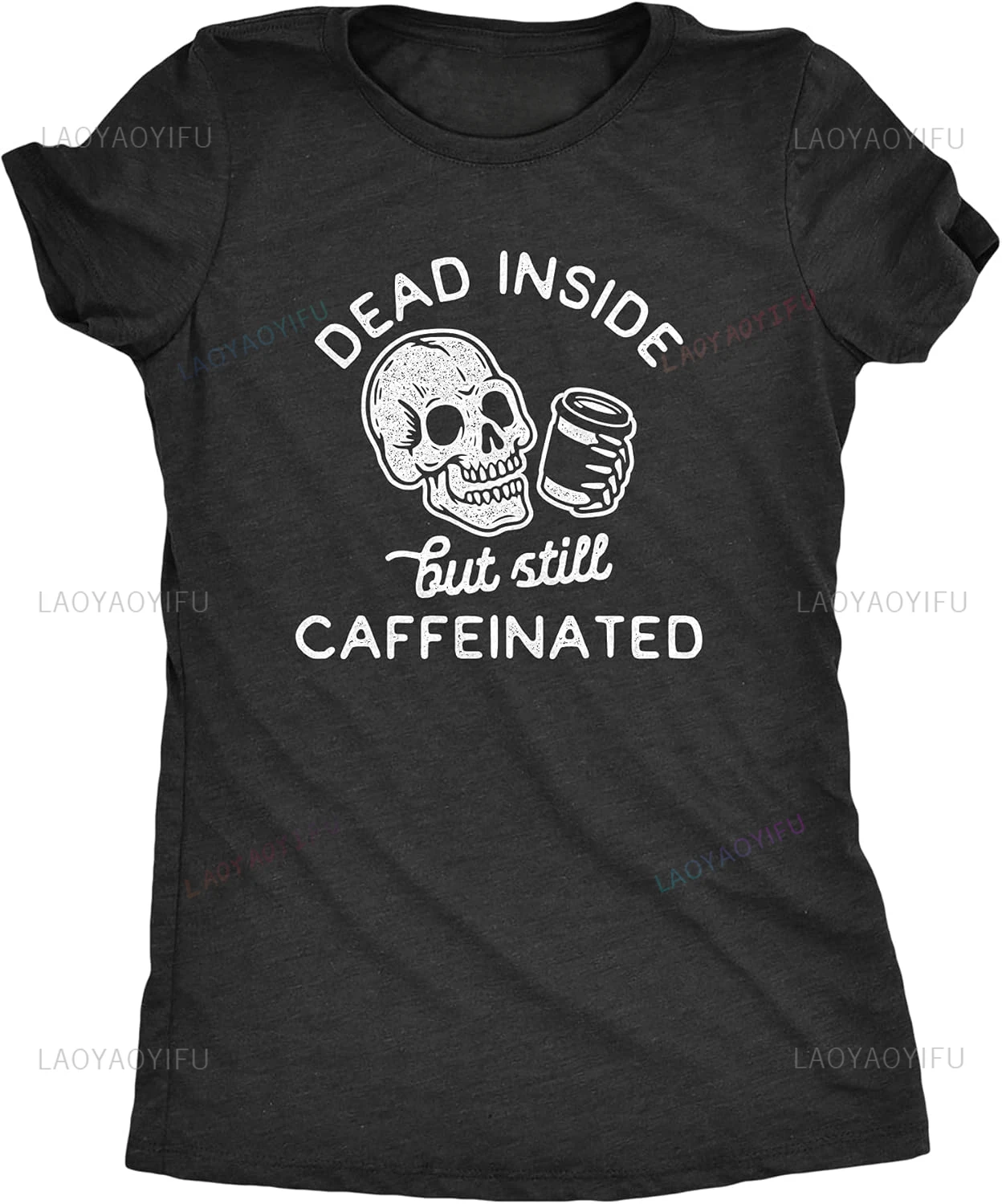 

Funny Halloween Coffee Graphic Dead Inside But Still Caffeinated Tshirt Casual Fashion Loose Humor Skull Printed Man T Shirt