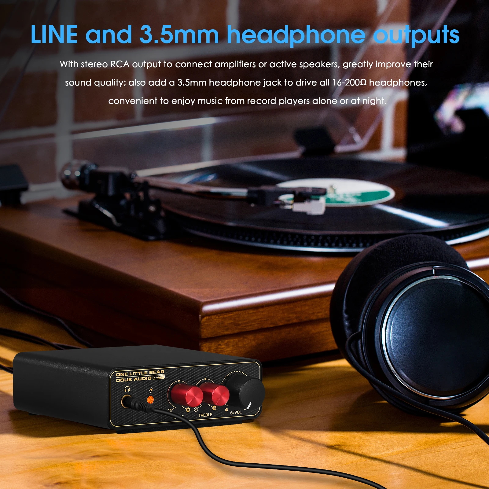 Douk Audio T14-EQ Mini MM/MC Phono Stage RIAA Preamp for LP Vinyl Turntables / Record Players with 3.5mm Headphone Out